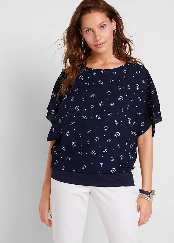 Blusenshirt aus Georgette in blau von vorne (im Anschnitt) - bonprix Blusenshirt aus Georgette in blau von vorne (im Anschnitt) - bonprix