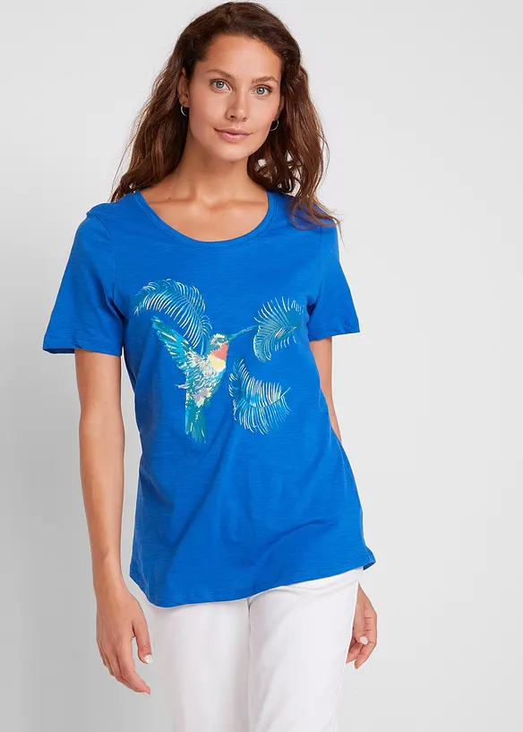 T-Shirt aus reiner Bio-Baumwolle in blau von vorne (im Anschnitt) - bonprix T-Shirt aus reiner Bio-Baumwolle in blau von vorne (im Anschnitt) - bonprix