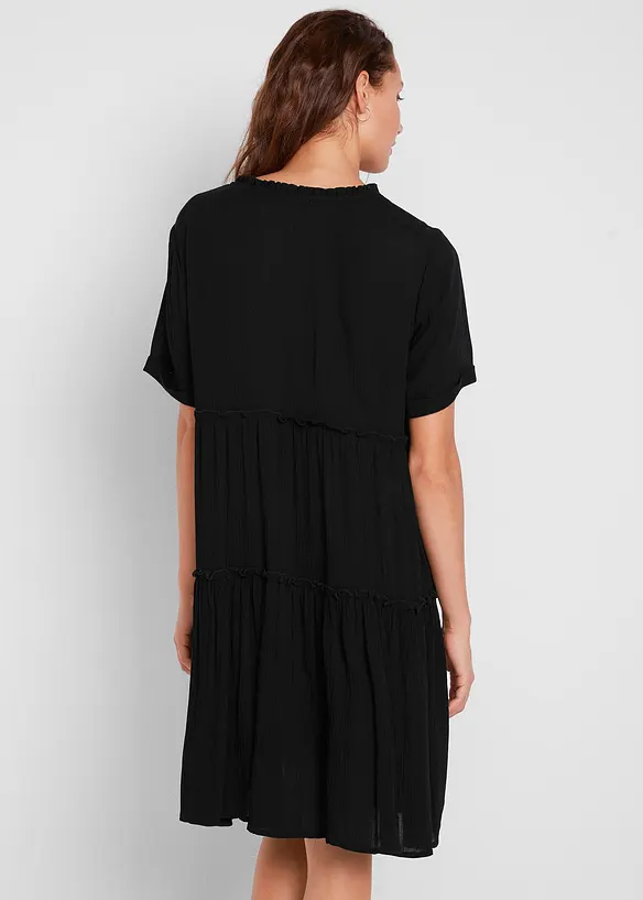 Knieumspielendes Kleid aus strukturierter Viskose in schwarz von hinten (Totalaufnahme) - bonprix Knieumspielendes Kleid aus strukturierter Viskose in schwarz von hinten (Totalaufnahme) - bonprix