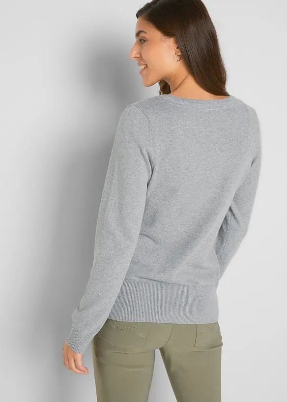 Feinstrickjacke mit recycelter Baumwolle in grau von hinten (im Anschnitt) - bonprix