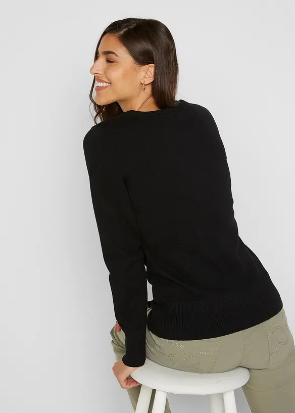 Basic Pullover mit recycelter Baumwolle in schwarz von hinten (im Anschnitt) - bonprix