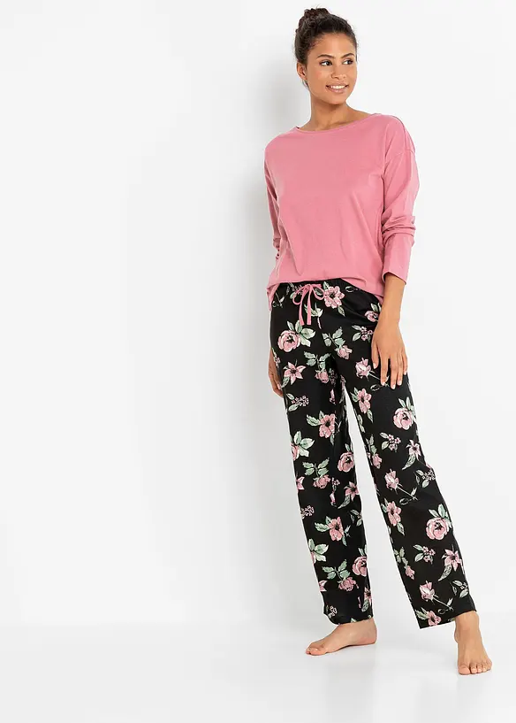 Pyjama aus reiner Bio-Baumwolle in lila von vorne (Totalaufnahme) - bonprix