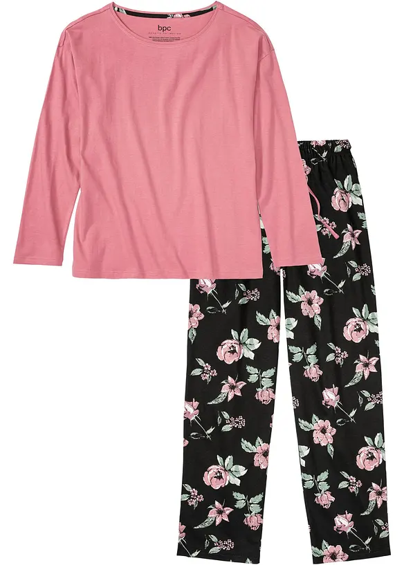 Pyjama aus reiner Bio-Baumwolle in lila von vorne - bonprix