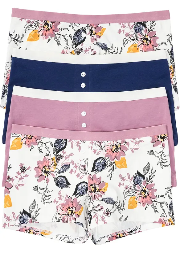 Boxer mit Bio-Baumwolle und mit Knöpfen (4er Pack) in weiß von vorne - bonprix