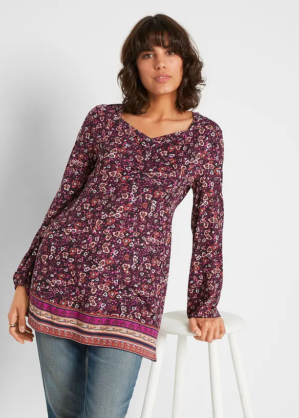 Shirt-Tunika aus Baumwoll-Viskose-Mix in schwarz von vorne (im Anschnitt) - bonprix