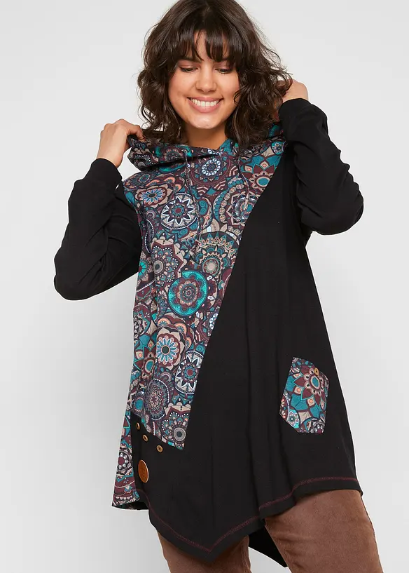 Kapuzenshirt aus reiner Baumwolle in schwarz von vorne (im Anschnitt) - bonprix Kapuzenshirt aus reiner Baumwolle in schwarz von vorne (im Anschnitt) - bonprix