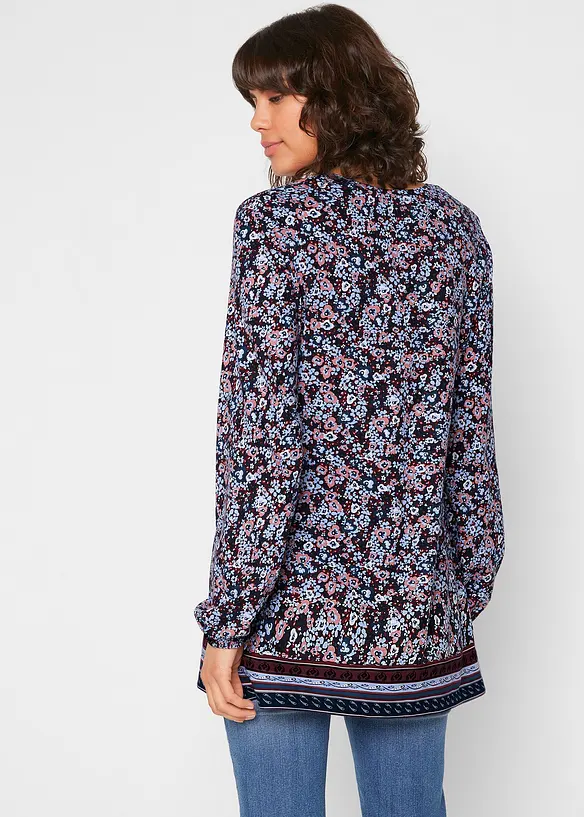 Shirt-Tunika aus Baumwoll-Viskose-Mix in blau von hinten (im Anschnitt) - bonprix