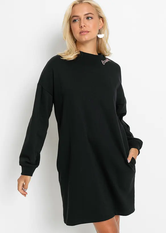 Oversized Sweatkleid in schwarz von vorne (Totalaufnahme) - bonprix
