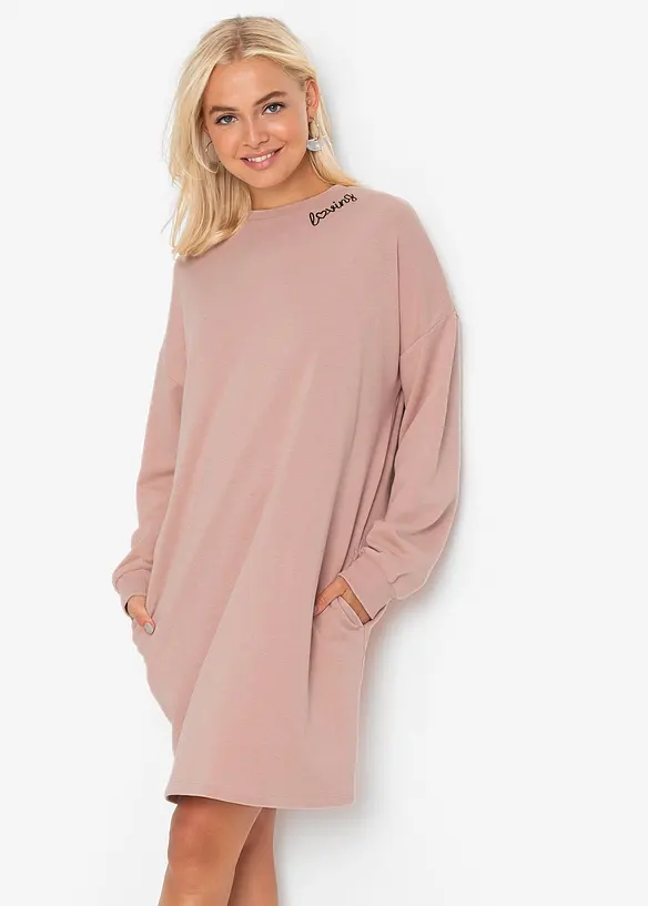 Oversized Sweatkleid in rosa von vorne (Totalaufnahme) - bonprix