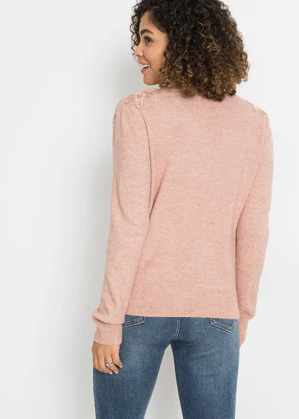 Pullover mit Spitzeneinsatz in rosa von hinten (im Anschnitt) - bonprix