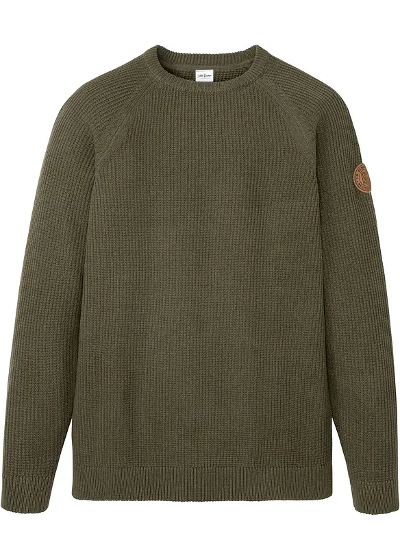 Grobstrick-Pullover mit recycelter Baumwolle in grün von vorne - bonprix