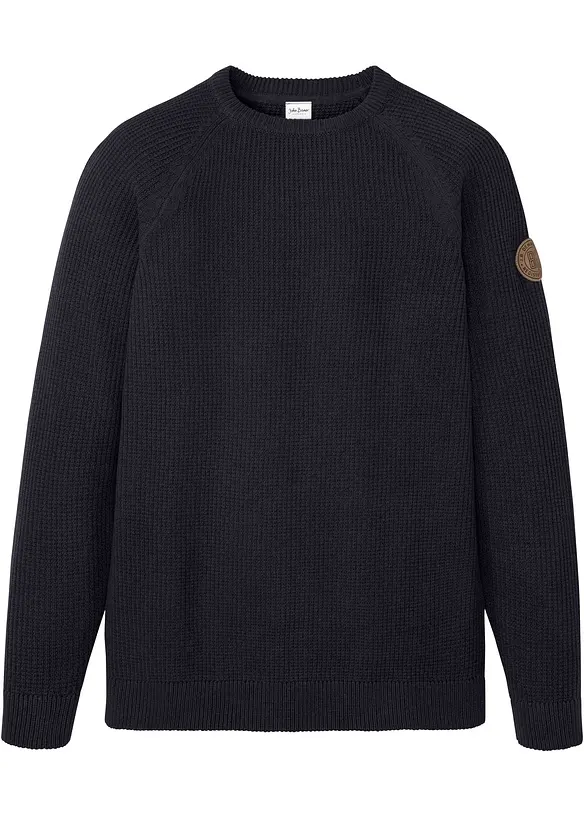 Grobstrick-Pullover mit recycelter Baumwolle in blau von vorne - bonprix