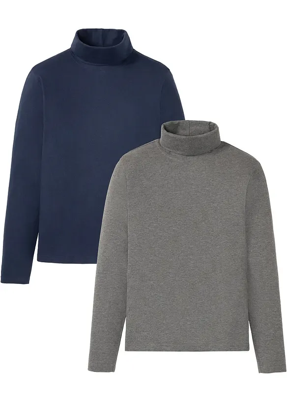 Langarmshirt mit Rollkragen (2er Pack) in blau von vorne - bonprix