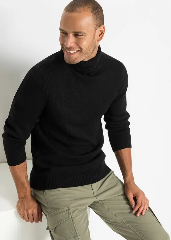 Rollkragenpullover in Regular Fit in schwarz von vorne (im Anschnitt) - bonprix