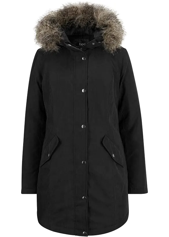 Parka mit seitlichen Reißverschlüssen zur Weitenregulierung in schwarz von vorne - bonprix