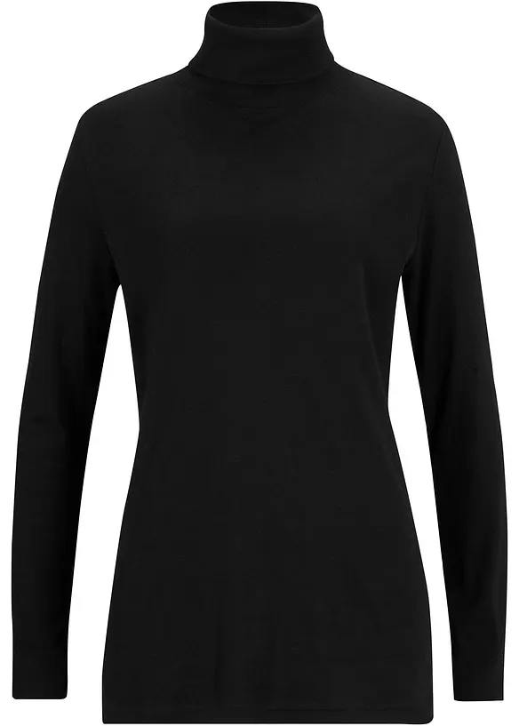 Rollkragenshirt aus reiner Baumwolle in schwarz von vorne - bonprix Rollkragenshirt aus reiner Baumwolle in schwarz von vorne - bonprix