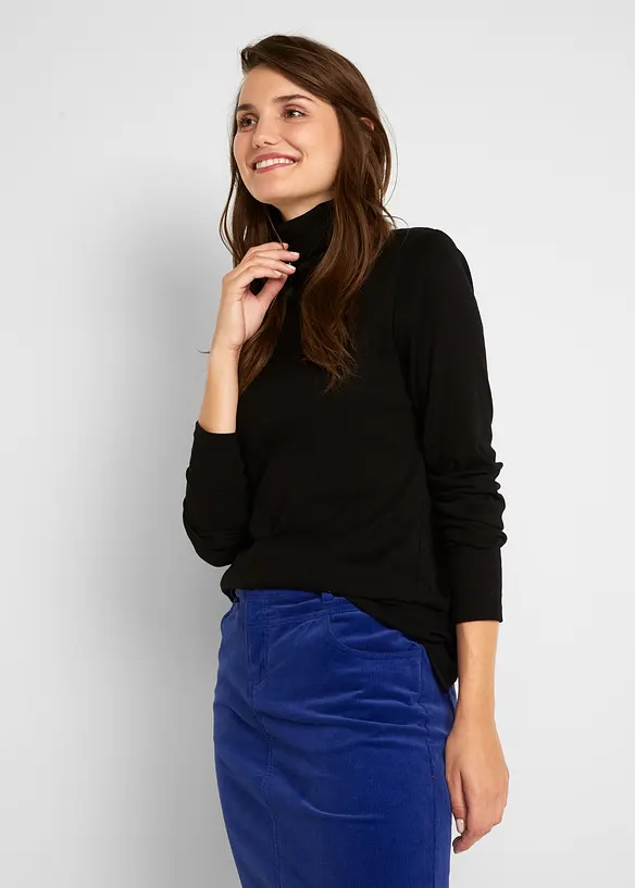 Rollkragenshirt aus reiner Baumwolle in schwarz von vorne (im Anschnitt) - bonprix Rollkragenshirt aus reiner Baumwolle in schwarz von vorne (im Anschnitt) - bonprix