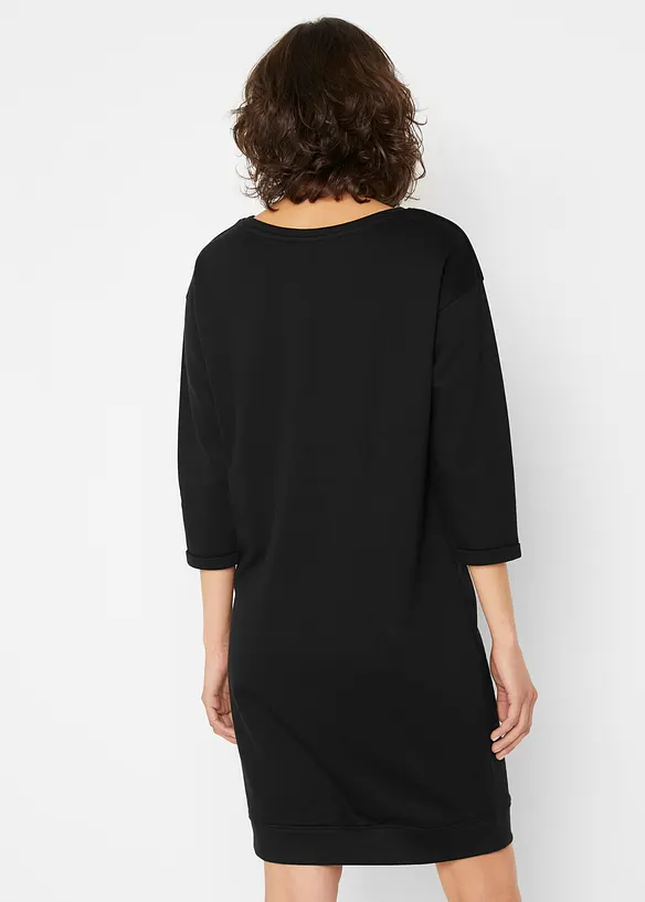 Sweatkleid, 3/4-Arm, innen weich angeraut in schwarz von hinten (Totalaufnahme) - bonprix Sweatkleid, 3/4-Arm, innen weich angeraut in schwarz von hinten (Totalaufnahme) - bonprix