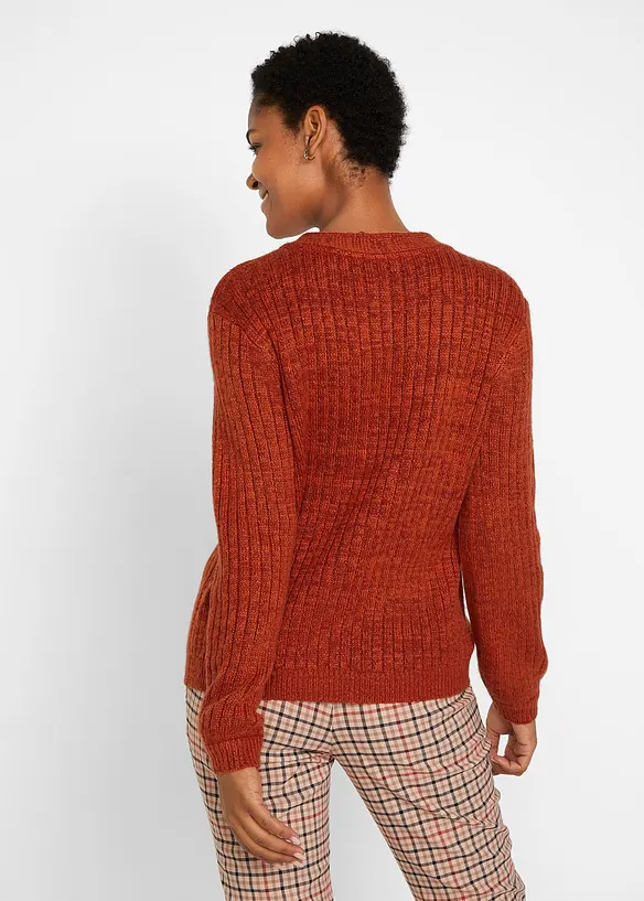 Grobe Strickjacke mit recycelter Baumwolle in braun von hinten (im Anschnitt) - bonprix Grobe Strickjacke mit recycelter Baumwolle in braun von hinten (im Anschnitt) - bonprix