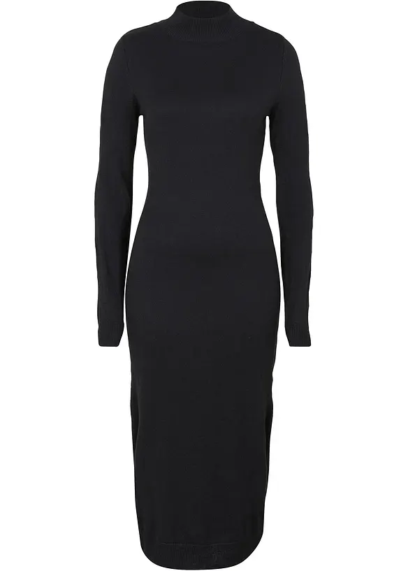 Strickkleid mit Stehkragen in schwarz von vorne - bonprix