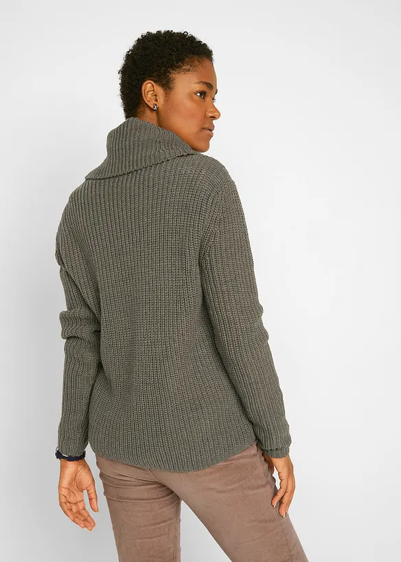 Grobstrick-Pullover mit weitem Kragen in grün von hinten (im Anschnitt) - bonprix
