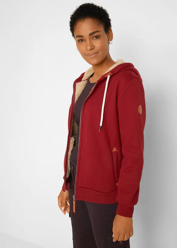 Kapuzen-Sweatjacke mit Teddyfutter in rot von vorne (im Anschnitt) - bonprix Kapuzen-Sweatjacke mit Teddyfutter in rot von vorne (im Anschnitt) - bonprix