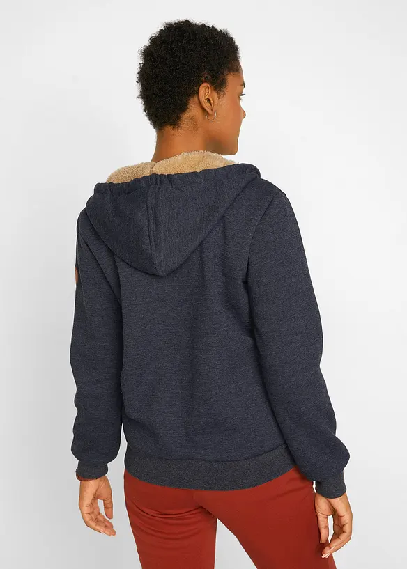 Kapuzen-Sweatjacke mit Teddyfutter in grau von hinten (im Anschnitt) - bonprix