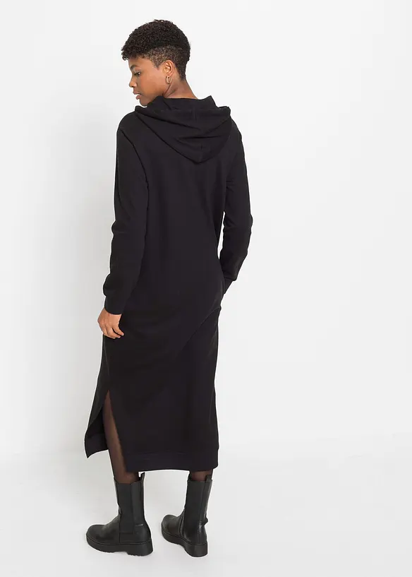 Sweatkleid mit Kapuze in schwarz von hinten (Totalaufnahme) - bonprix
