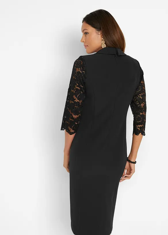Blazer-Kleid mit Spitzenärmeln in schwarz von hinten (Totalaufnahme) - bonprix