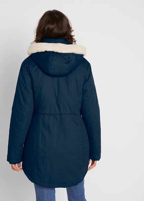 Wattierter Parka mit Fellimitat-Besatz in blau von hinten (im Anschnitt) - bonprix