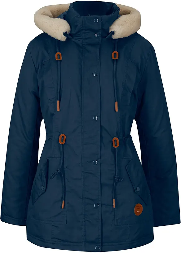 Wattierter Parka mit Fellimitat-Besatz in blau von vorne - bonprix