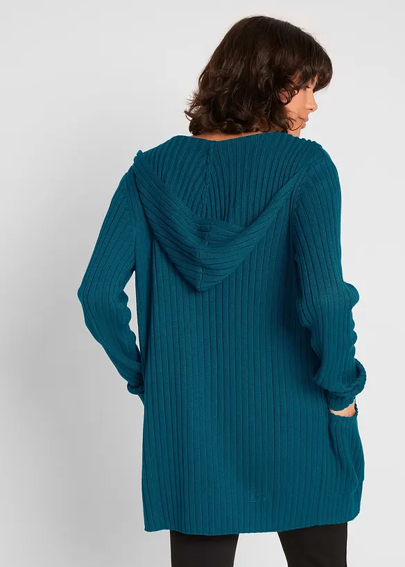 Strickjacke mit Kapuze in petrol von hinten (im Anschnitt) - bonprix