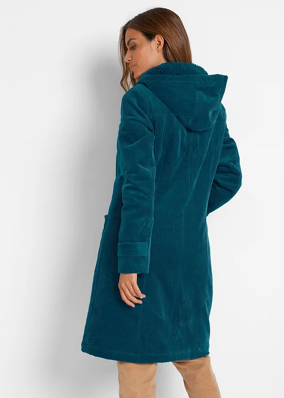Gefütterter Cord-Dufflecoat in petrol von hinten (Totalaufnahme) - bonprix