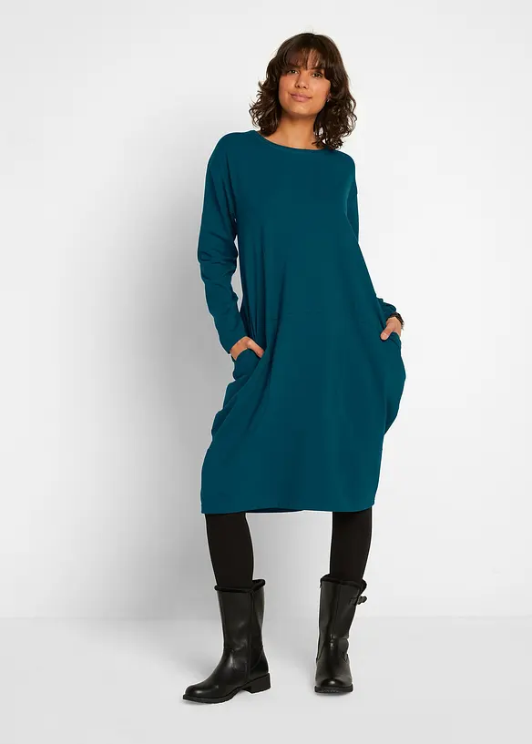 Jerseykleid in O-Shape in petrol von vorne (Totalaufnahme) - bonprix