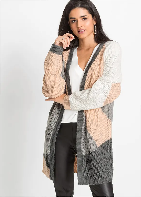 Oversize-Strickjacke in beige von vorne (im Anschnitt) - bonprix