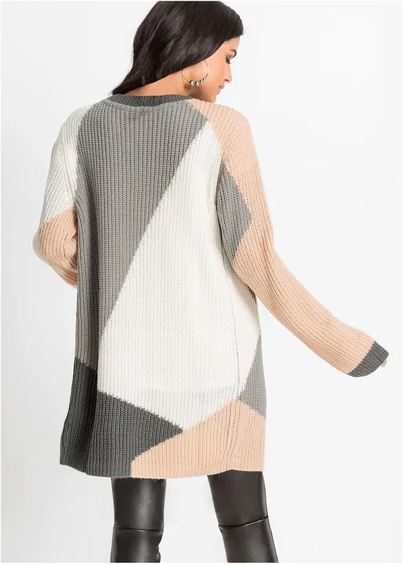 Oversize-Strickjacke in beige von hinten (im Anschnitt) - bonprix