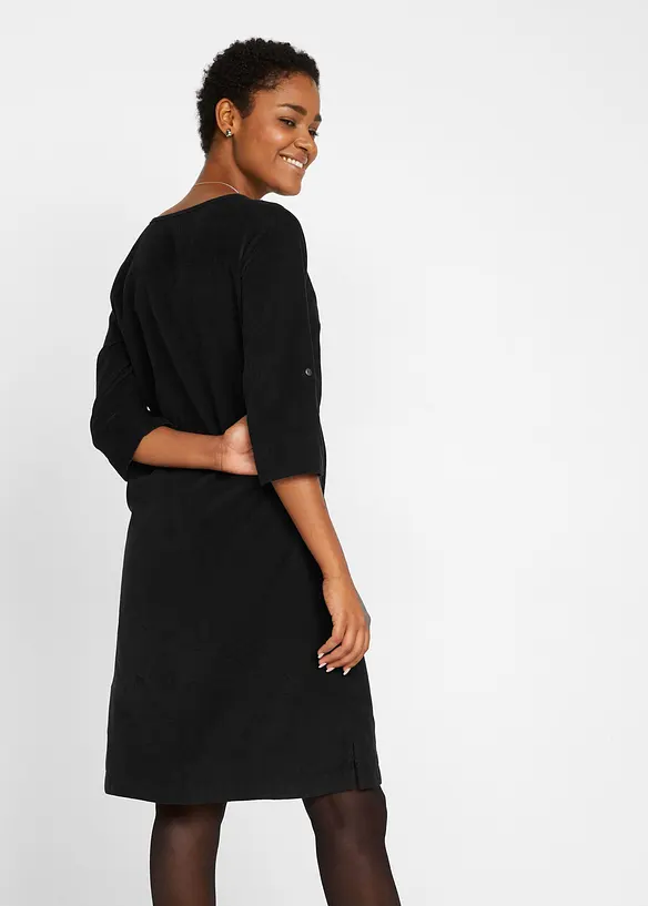 Cord-Blusenkleid aus reiner Baumwolle in schwarz von hinten (Totalaufnahme) - bonprix
