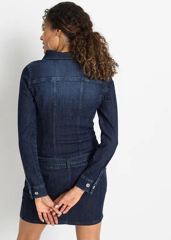 Jeans Kleid mit Gürtel in blau von hinten (Totalaufnahme) - bonprix