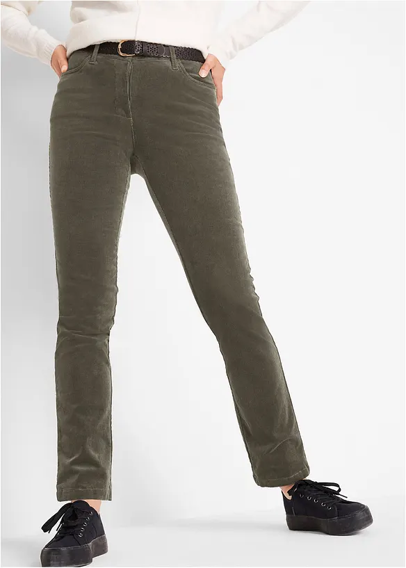 Cordhose aus elastischem Baumwoll-Mix in grün von vorne - bonprix Cordhose aus elastischem Baumwoll-Mix in grün von vorne - bonprix