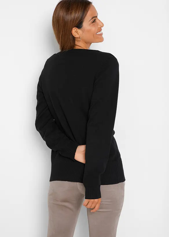 Feinstrickjacke mit recycelter Baumwolle in schwarz von hinten (im Anschnitt) - bonprix Feinstrickjacke mit recycelter Baumwolle in schwarz von hinten (im Anschnitt) - bonprix