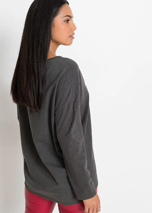 Off-Shoulder-Shirt mit Weihnachtsmotiv in grau von hinten (im Anschnitt) - bonprix