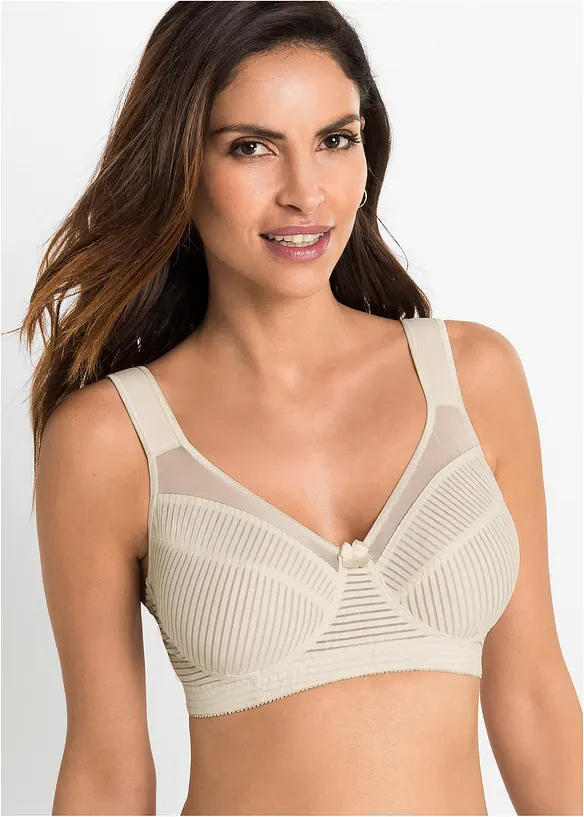 Minimizer-BH ohne Bügel mit gepolsterten Trägern in beige von vorne (im Anschnitt) - bonprix