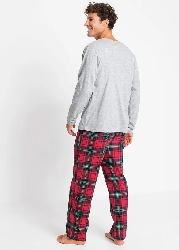 Pyjama mit Bio-Baumwolle und langen Ärmeln in grau von hinten (Totalaufnahme) - bonprix