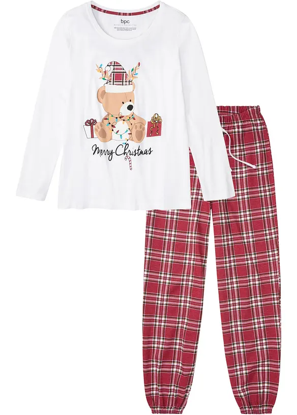Pyjama aus reiner Bio-Baumwolle in weiß von vorne - bonprix
