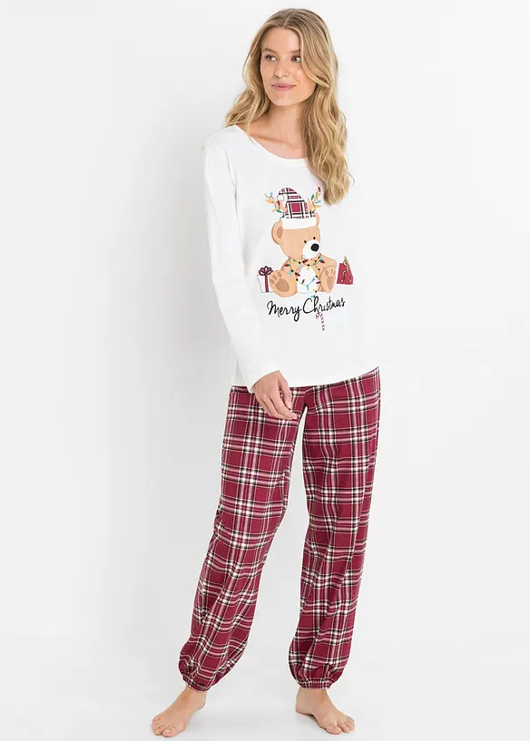 Pyjama aus reiner Bio-Baumwolle in weiß von vorne (Totalaufnahme) - bonprix