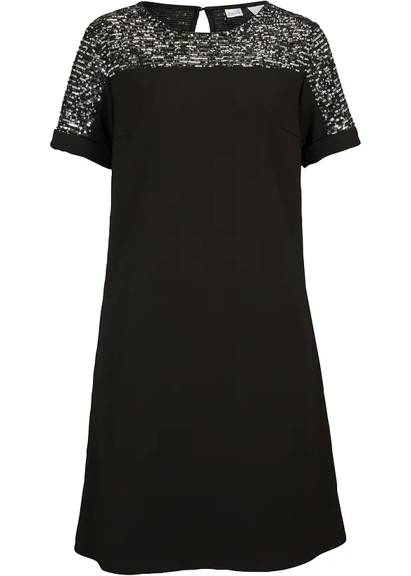 Kleid mit Pailetten-Einsatz in schwarz von vorne - bonprix