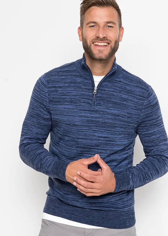 Troyer Pullover mit Baumwolle in blau von vorne (im Anschnitt) - bonprix
