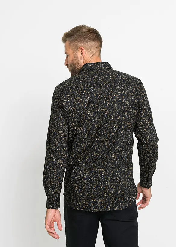 Langarmhemd aus Bio-Baumwoll-Popeline in Regular Fit in schwarz von hinten (im Anschnitt) - bonprix