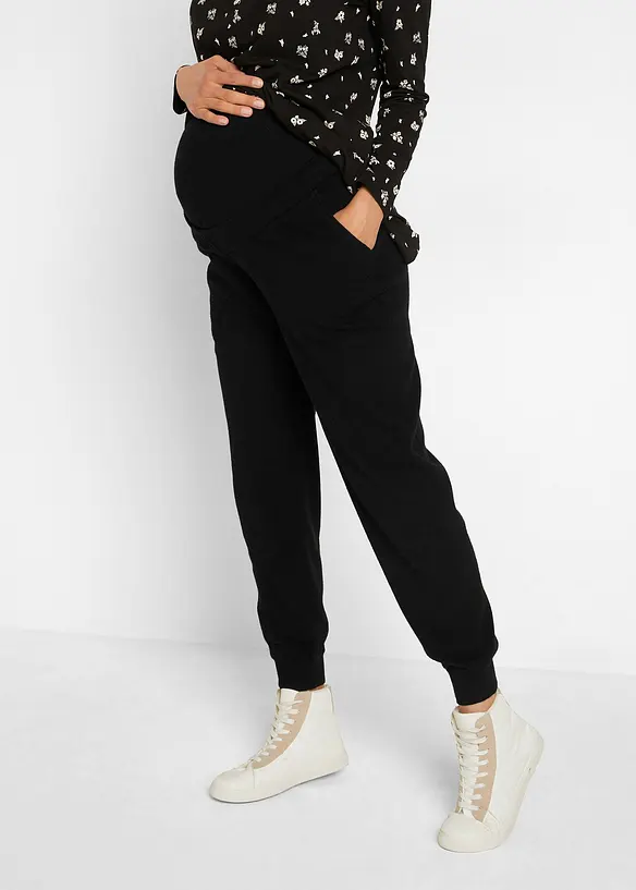 Umstandshose aus weichem Strick in schwarz von vorne - bonprix