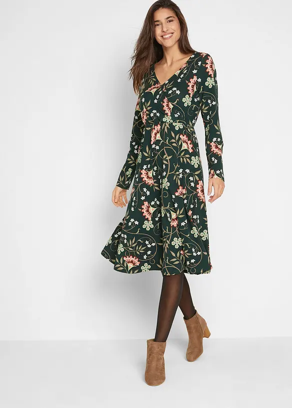 Baumwoll-Jerseykleid in Wickeloptik in grün von vorne (Totalaufnahme) - bonprix Baumwoll-Jerseykleid in Wickeloptik in grün von vorne (Totalaufnahme) - bonprix